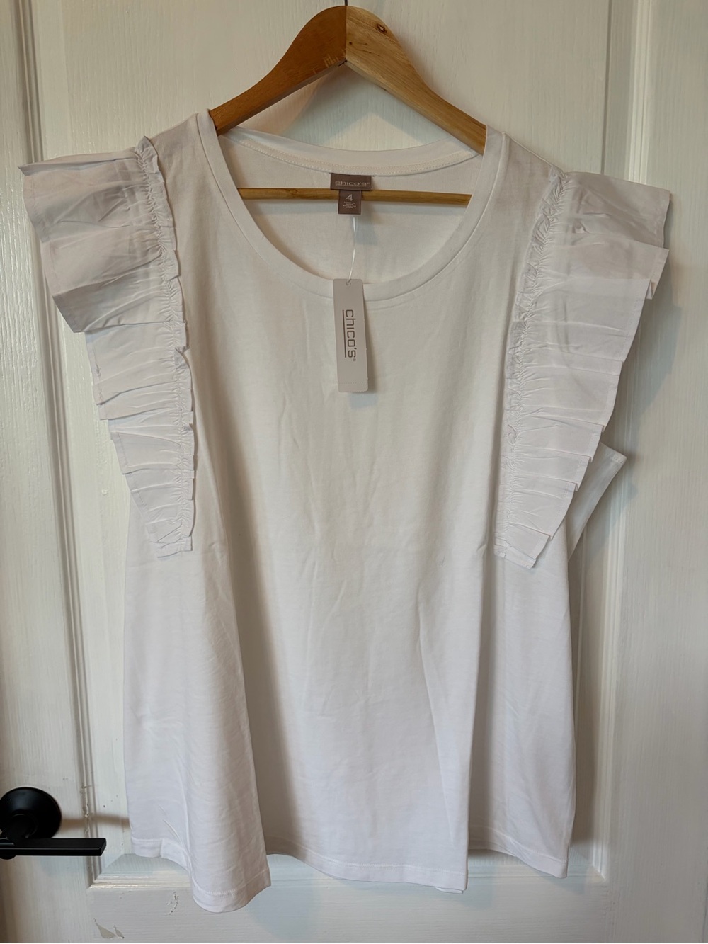 Chico's White Ruffled Sleeve Cotton Tank